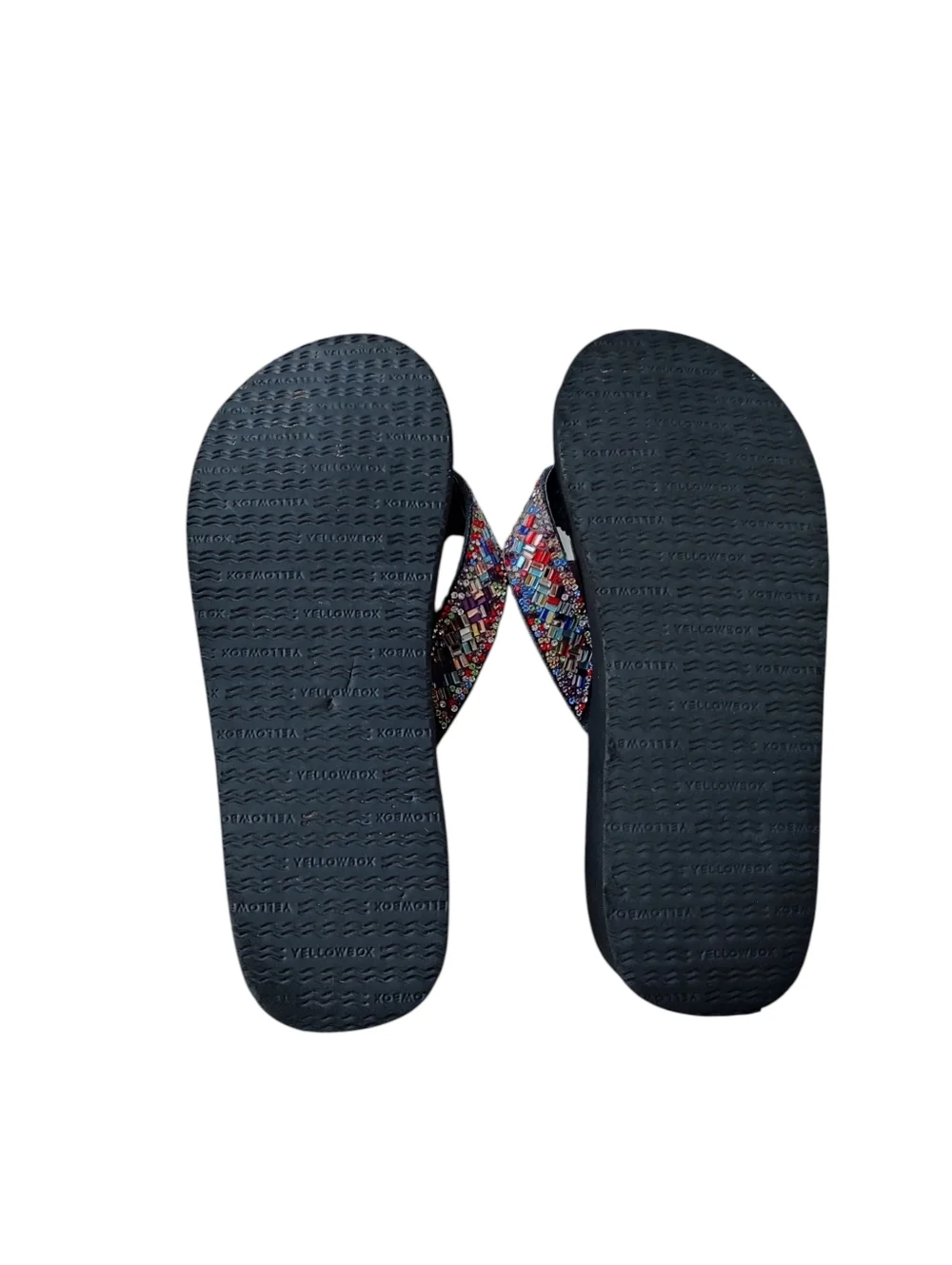 Yellow Box Sydnee Black Wedge Flip Flops with Multicolor Beaded Straps - Picture 3 of 3